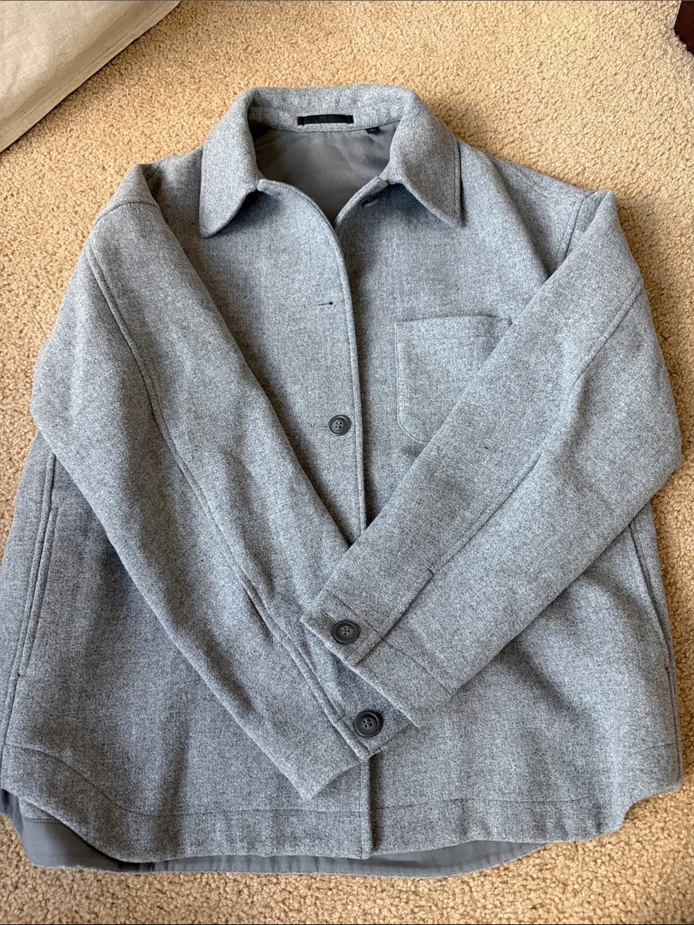 Uniqlo Men's Light Gray Wool-Blend Shirt Jacket